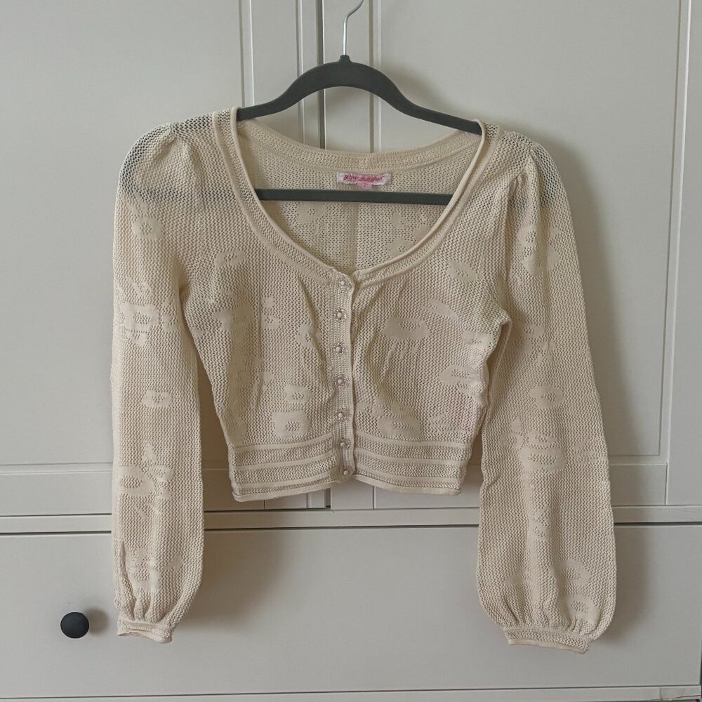 Betsey Johnson Cropped cream cardigan sweater Sz Small